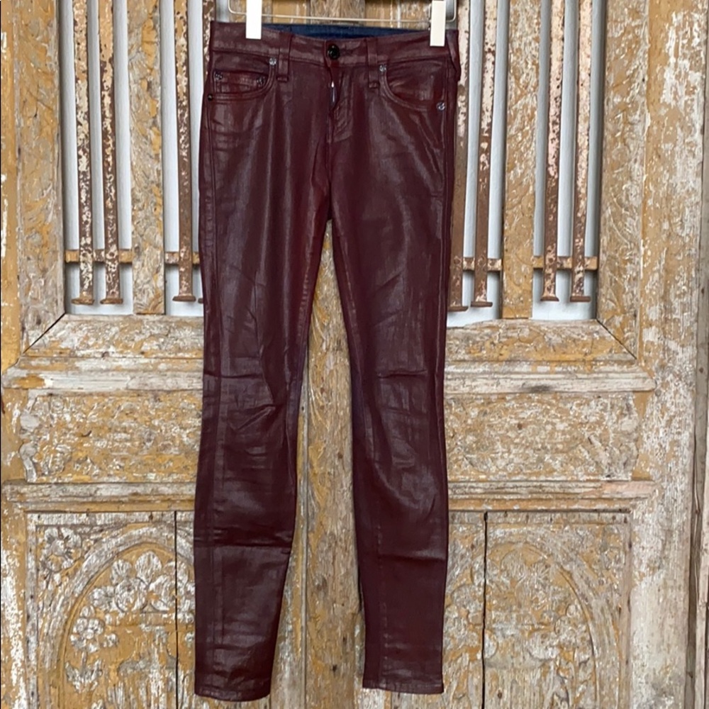 TRUE RELIGION MAROON COATED SKINNY PANTS JEANS 24